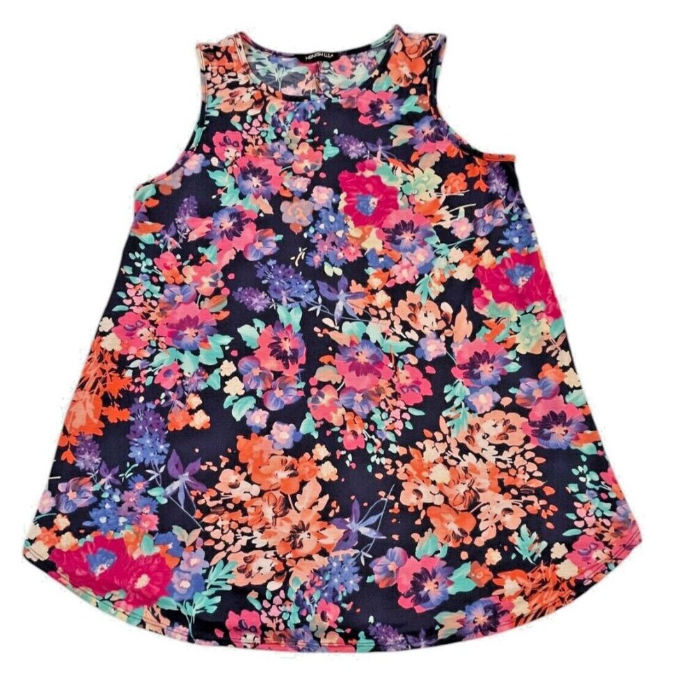 Sleeveless Floral Tank Top in Navy Multicolor